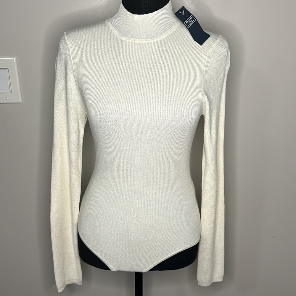 Abercrombie & Fitch Open Back Sweater Bodysuit White Small